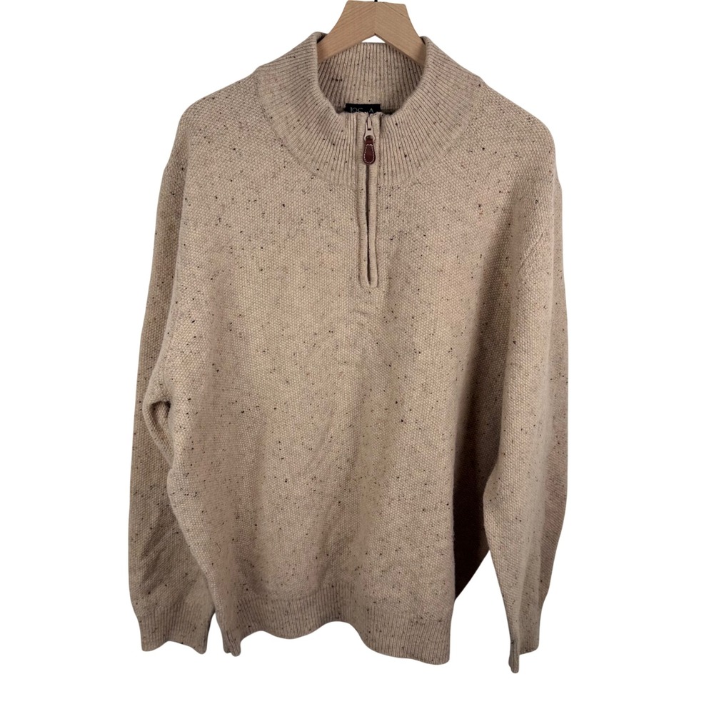 Jos A Bank Mens XXL Tan Donegal Flecked Lambswool Quarter Zip Sweater Pullover